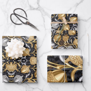 Hoja De Papel De Regalo Bellotas de oro y plata