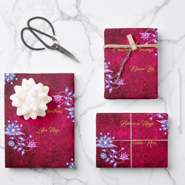 Hoja De Papel De Regalo Bendiciones de Navidad de Pink & Ruby Merry (Anverso)