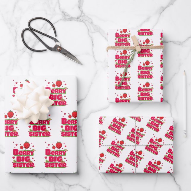 Hoja De Papel De Regalo Berry Big Sister - Cute Fresa Pun (Anverso)