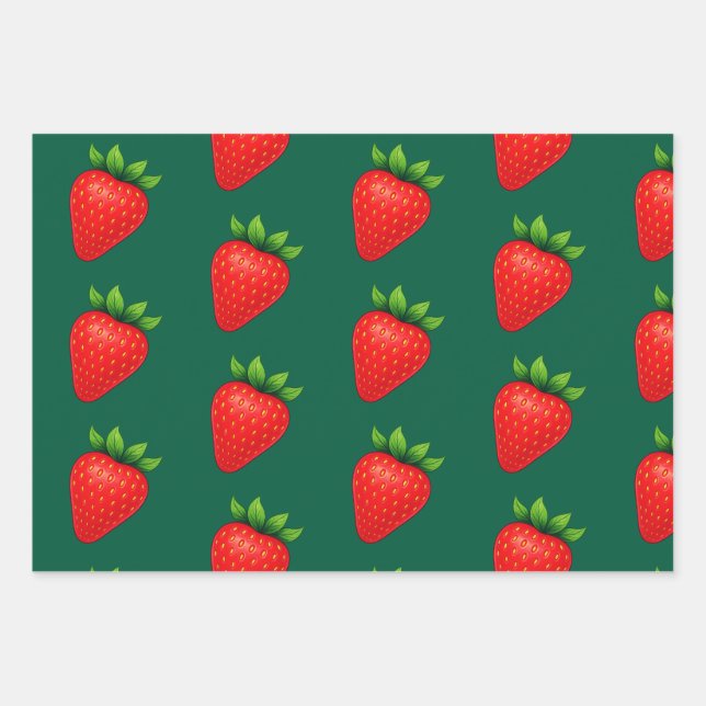 Hoja De Papel De Regalo Berry Sassy™ Strawberry Wrapping Paper – Junie Fer (Anverso)