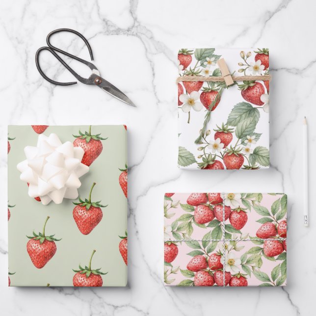 Hoja De Papel De Regalo Berry Sweet Strawberries Blossom (Anverso)