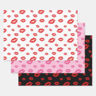 HOJA DE PAPEL DE REGALO BESOS DE LIPSTICK ROJO EL DÍA DE SAN VALENTÍN