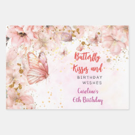 Hoja De Papel De Regalo Besos de mariposas y deseos de cumpleaños
