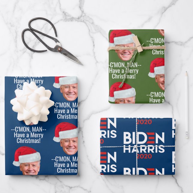 Hoja De Papel De Regalo Biden Harris - Joe Santa Hat - C'mon Man (Anverso)