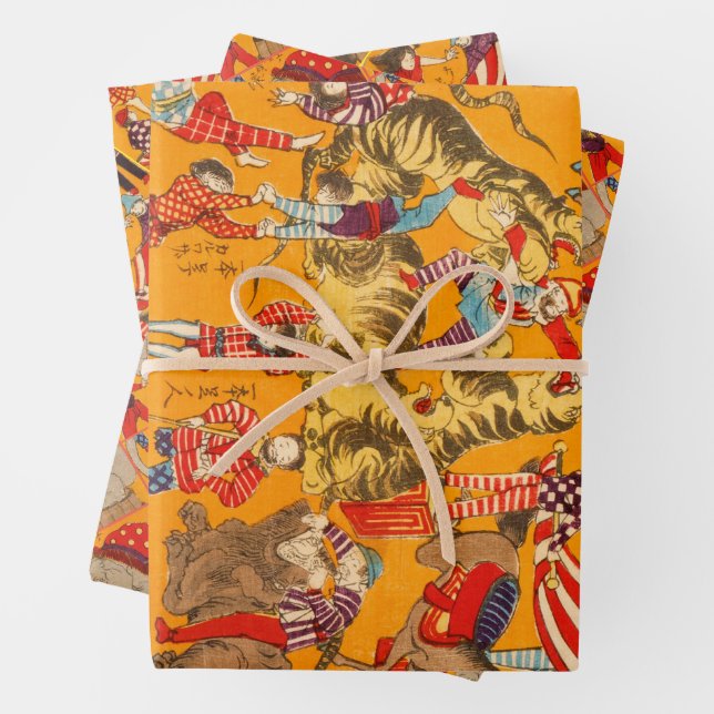 Hoja De Papel De Regalo Big Japanese Circus woodblock print  (In situ)