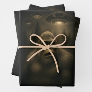Hoja De Papel De Regalo Bigfoot Sasquatch Alien UFO Funny