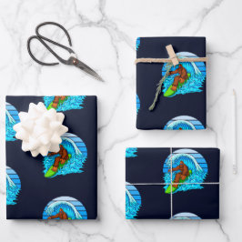 Hoja De Papel De Regalo Bigfoot Surfando Montando Las Olas Diversión Sasqu