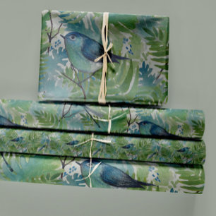 Hoja De Papel De Regalo Birds Dragonflies Blue Ferns Decoupage