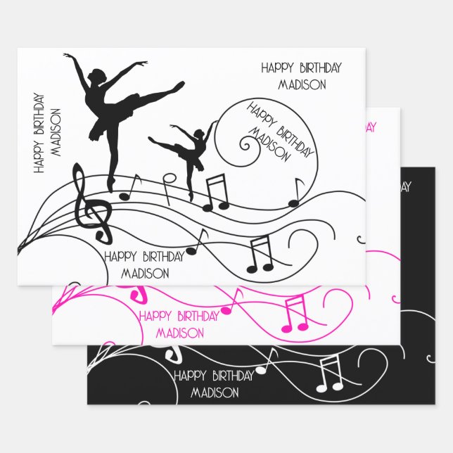 Hoja De Papel De Regalo Birthday Ballerina Ilustracion & Music Notes (Set)