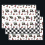 Hoja De Papel De Regalo Bison Christmas Tree Ranch Western Plaid<br><div class="desc">Ilustracion de un búfalo que lleva un sombrero de santa con árbol de Navidad atado a su espalda con cactus,  zapato de caballo y botas de vaquero adornadas con poinsettias y arcos.</div>