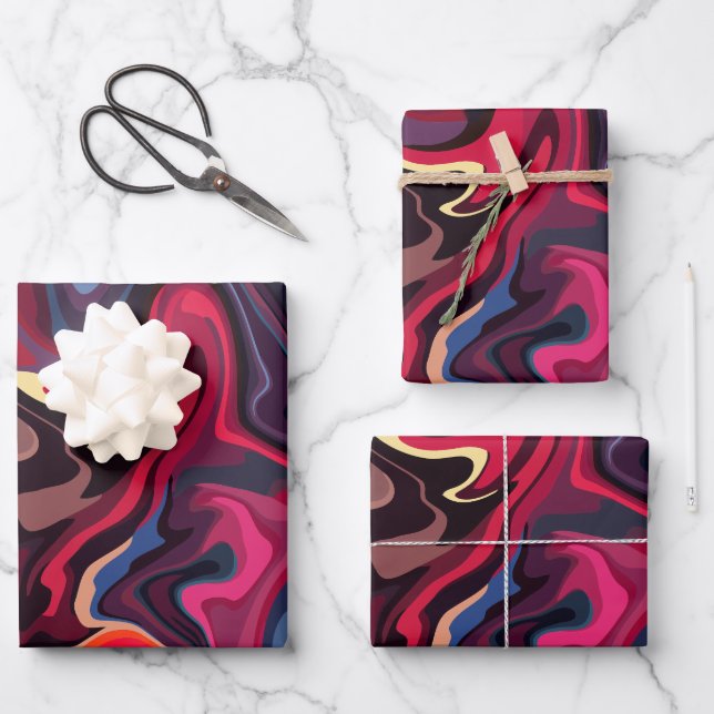 Hoja De Papel De Regalo Bizadas abstractas en tonos rojos y azules (Anverso)