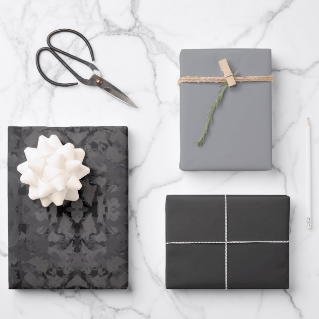 Hoja De Papel De Regalo Black And Gray Abstract Graphic Art Design (Anverso)