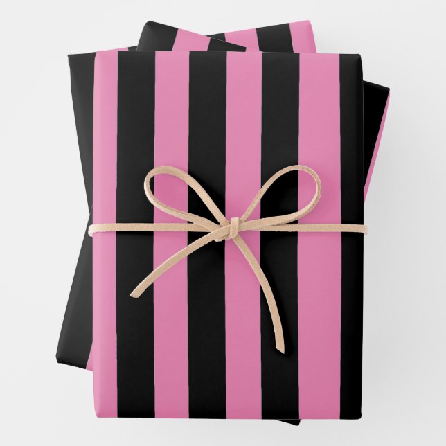 Hoja De Papel De Regalo Black and Pink Stripes (In situ)