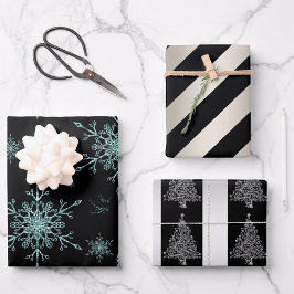 Hoja De Papel De Regalo Black and Silver Christmas