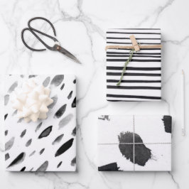 Hoja De Papel De Regalo Black And White Doodle Shapes Stripe Drop Patterns