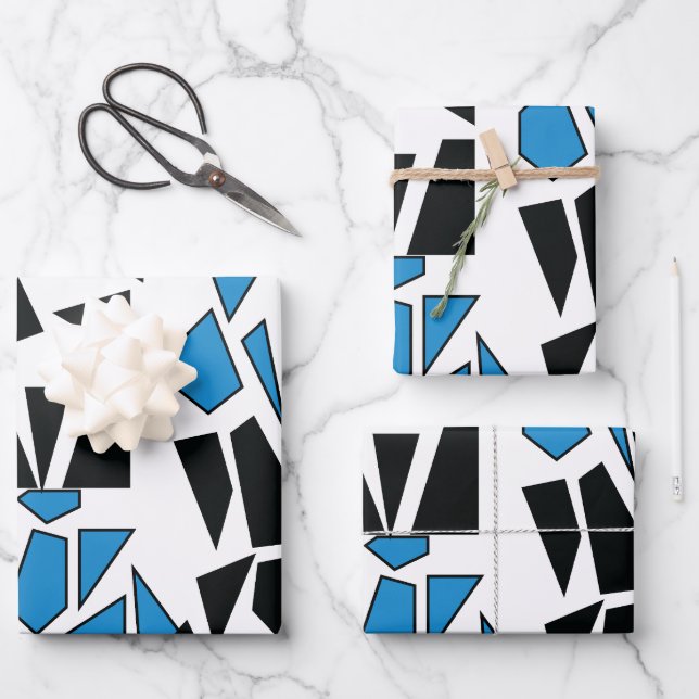 Hoja De Papel De Regalo Black Blue Stained Glass Pattern (Anverso)