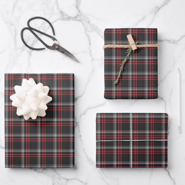 Hoja De Papel De Regalo Black Burgundy White Plaid Classic (Anverso)