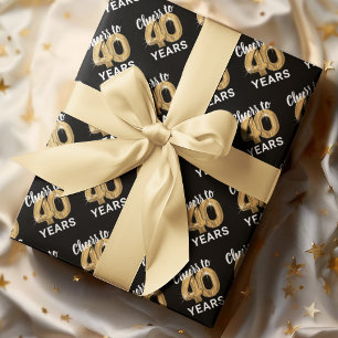 Hoja De Papel De Regalo Black Gold Cheers a 40 años cumpleaños