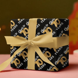 Hoja De Papel De Regalo Black Gold Cheers a 70 años cumpleaños