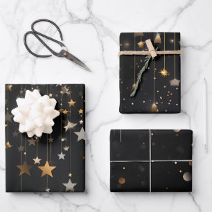 Hoja De Papel De Regalo Black Gold Stars