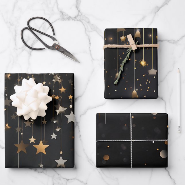 Hoja De Papel De Regalo Black Gold Stars (Anverso)