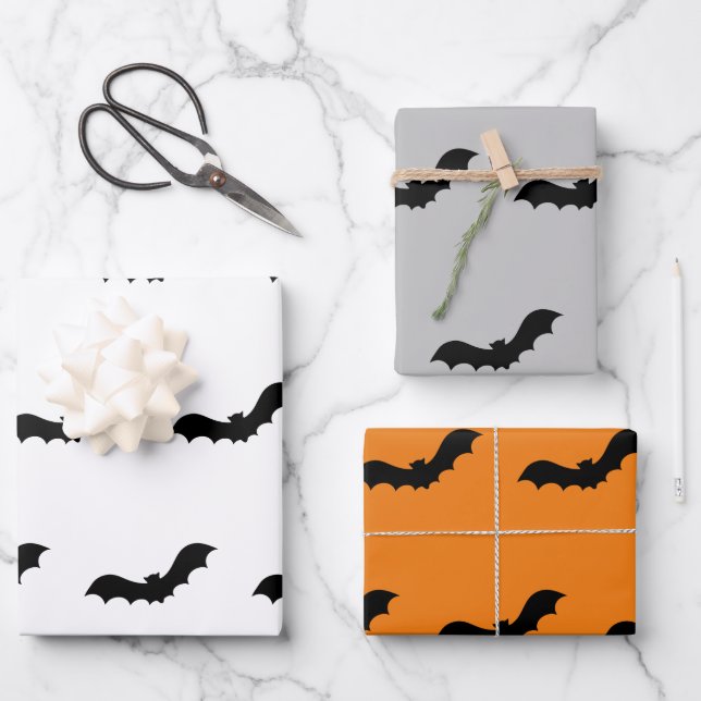 Hoja De Papel De Regalo Black Halloween Bats (Anverso)