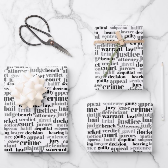 Hoja De Papel De Regalo Black Judicial Text Word Cloud on White (Anverso)
