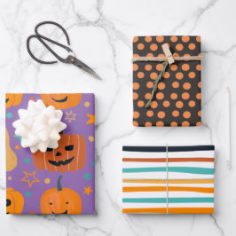 Hoja De Papel De Regalo Black Naranja Cute Tiras de Calabaza Halloween