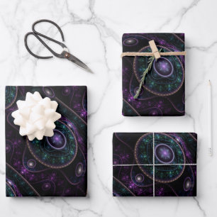 Hoja De Papel De Regalo Black Purple Verde azulada Glow Magic Sphere