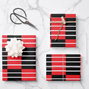 Hoja De Papel De Regalo Black Red Checks and Stripes