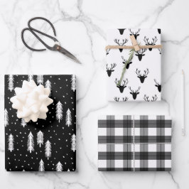 Hoja De Papel De Regalo Black Rustic Holiday Patterns Bosques plantados