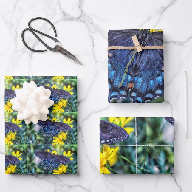 Hoja De Papel De Regalo Black Swallowtail en flores amarillas (Anverso)