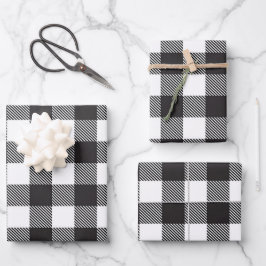 Hoja De Papel De Regalo Black White Buffalo Gingham Check Plate Holiday