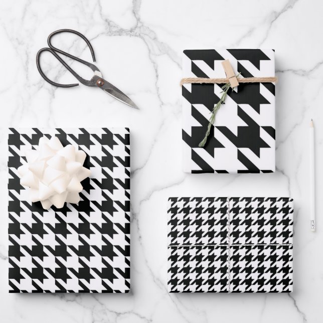 Hoja De Papel De Regalo Black White Classic Houndstap Check (Anverso)