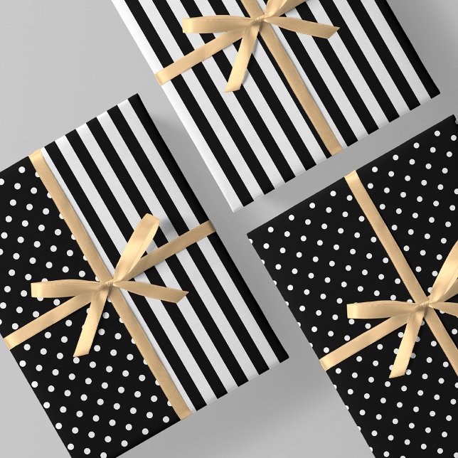 Hoja De Papel De Regalo Black & White Fun & Unique Stripes & Polka Dots (Black & White Fun & Unique Stripes & Polka Dots Wrapping Paper Sheets)