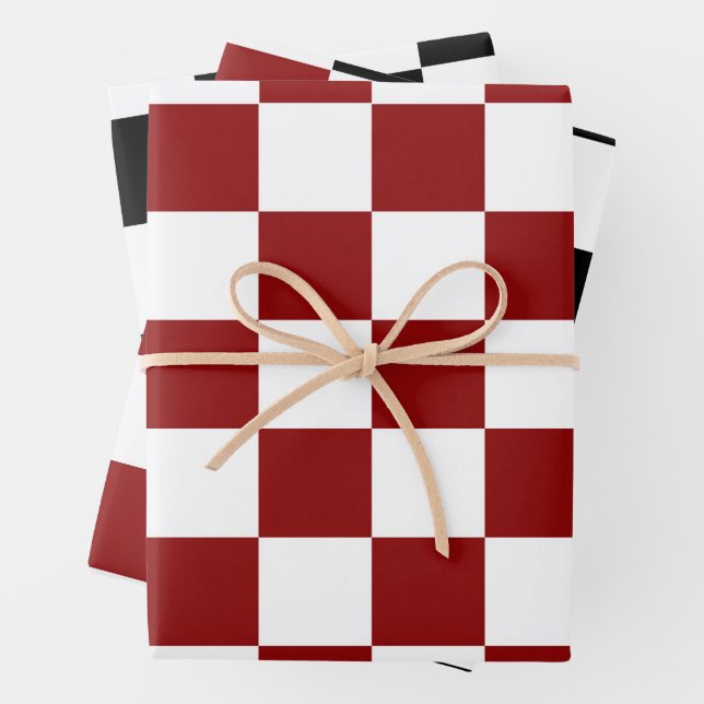 Hoja De Papel De Regalo Black White Red Checker (In situ)