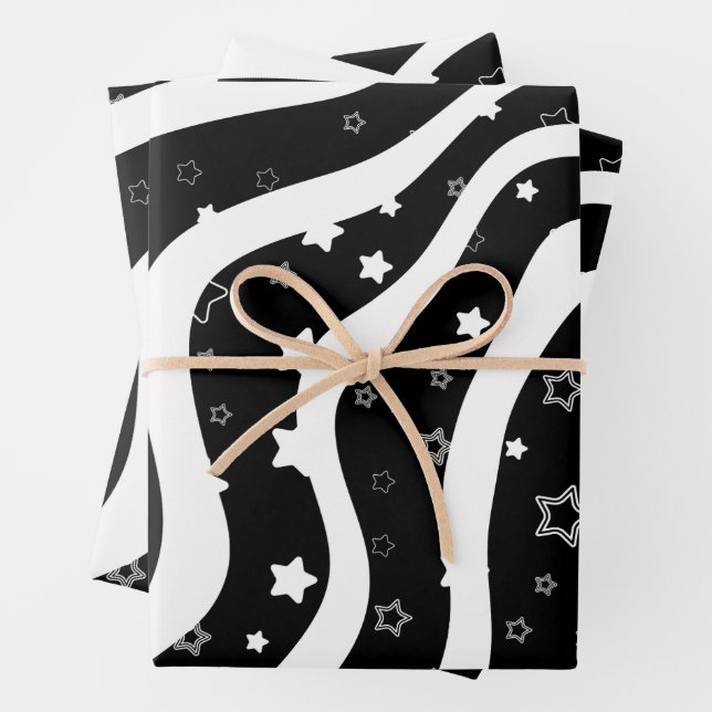 Hoja De Papel De Regalo Black &White Stars On Lines Elegant  Design (In situ)