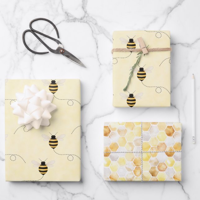 Hoja De Papel De Regalo Black Yellow Gold Bees Baby Shower (Anverso)