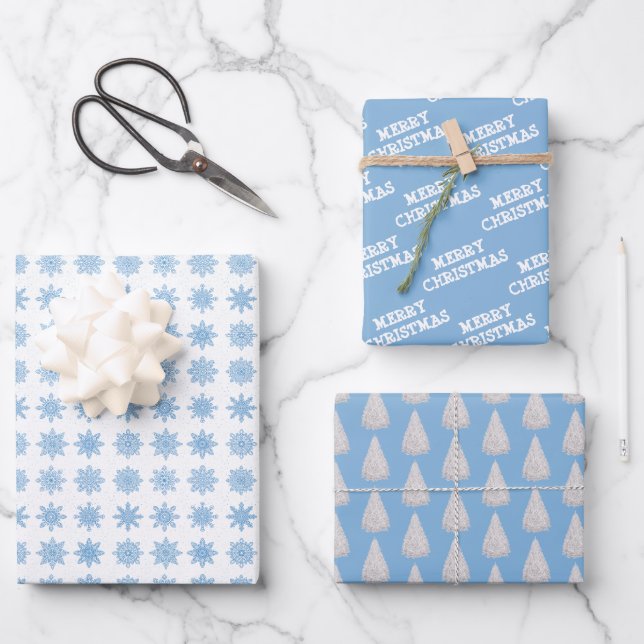Hoja De Papel De Regalo Blanca | Azul helado | NAVIDADES (Anverso)