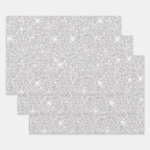 Hoja De Papel De Regalo Blanco Brillante Destello Color Plateado Feliz Nav