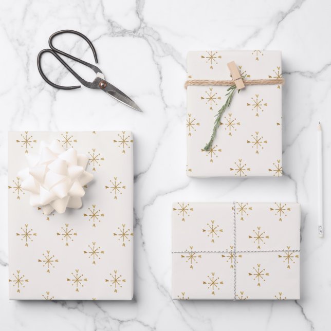 Hoja De Papel De Regalo Blanco marfil moderno | Navidades Gold Snow Star (Anverso)