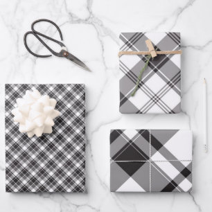 Hoja De Papel De Regalo Blanco negro y gris plasmado