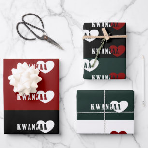 Hoja De Papel De Regalo Blanco Rojo Verde Negro Kwanzaa Amor Corazón Rojo