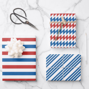Hoja De Papel De Regalo Blanco rojo y azul con patrones