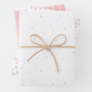 Hoja De Papel De Regalo Blanco Rosa Con Rosa Dorado Puntos Azules Corazone