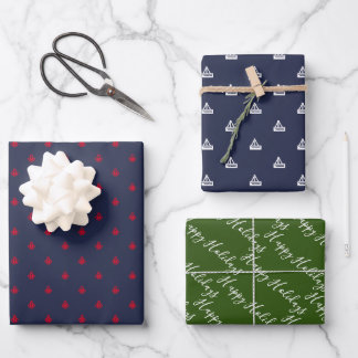 Hoja De Papel De Regalo Blanco y verde náutico