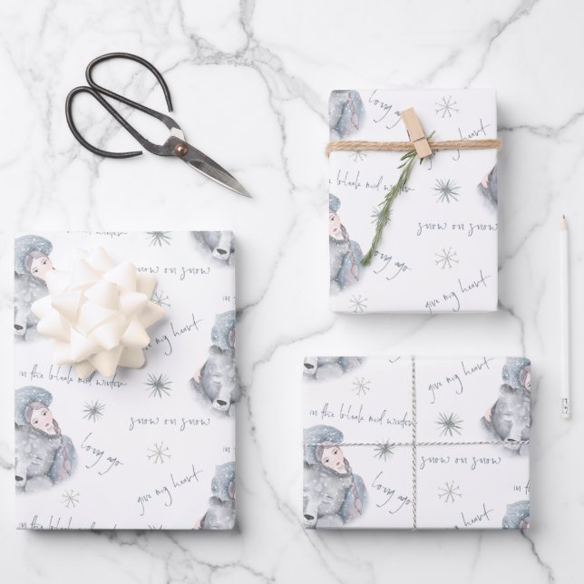 Hoja De Papel De Regalo Bleak Mid Winter Bear Nieve Princesa Patrón Wrappi (Anverso)