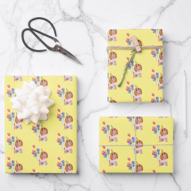 Hoja De Papel De Regalo Blenheim Cavalier King Charles Spaniel Cumpleaños (Anverso)