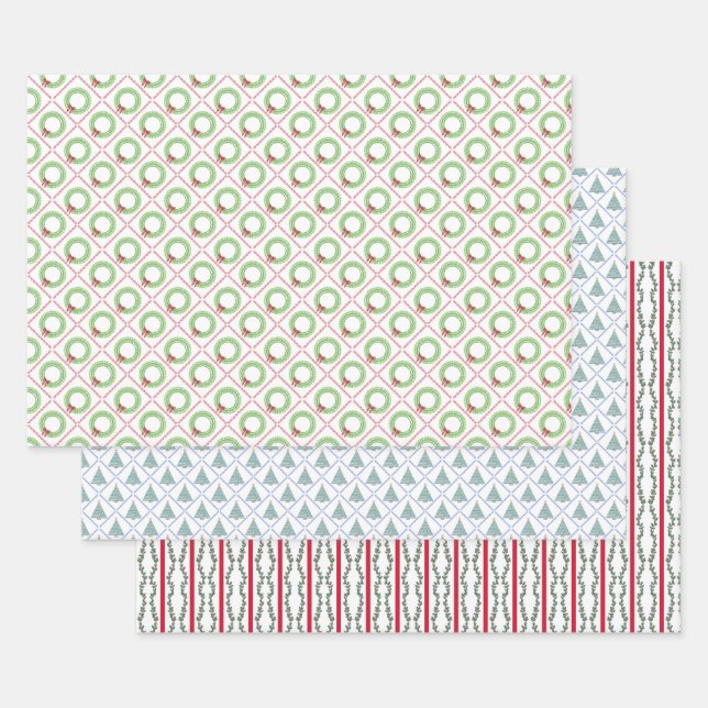 Hoja De Papel De Regalo Block Print Christmas  (Set)