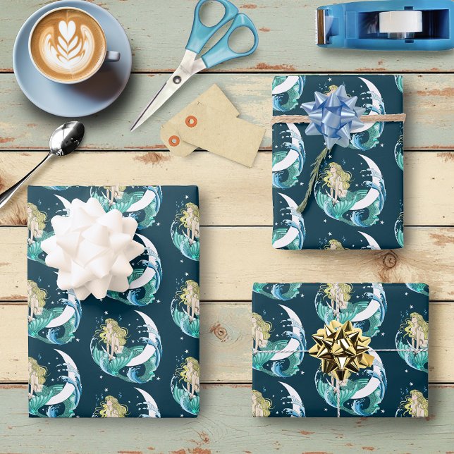 Hoja De Papel De Regalo Blonde Mermaid Moon Fantasy Art Deco (Subido por el creador)